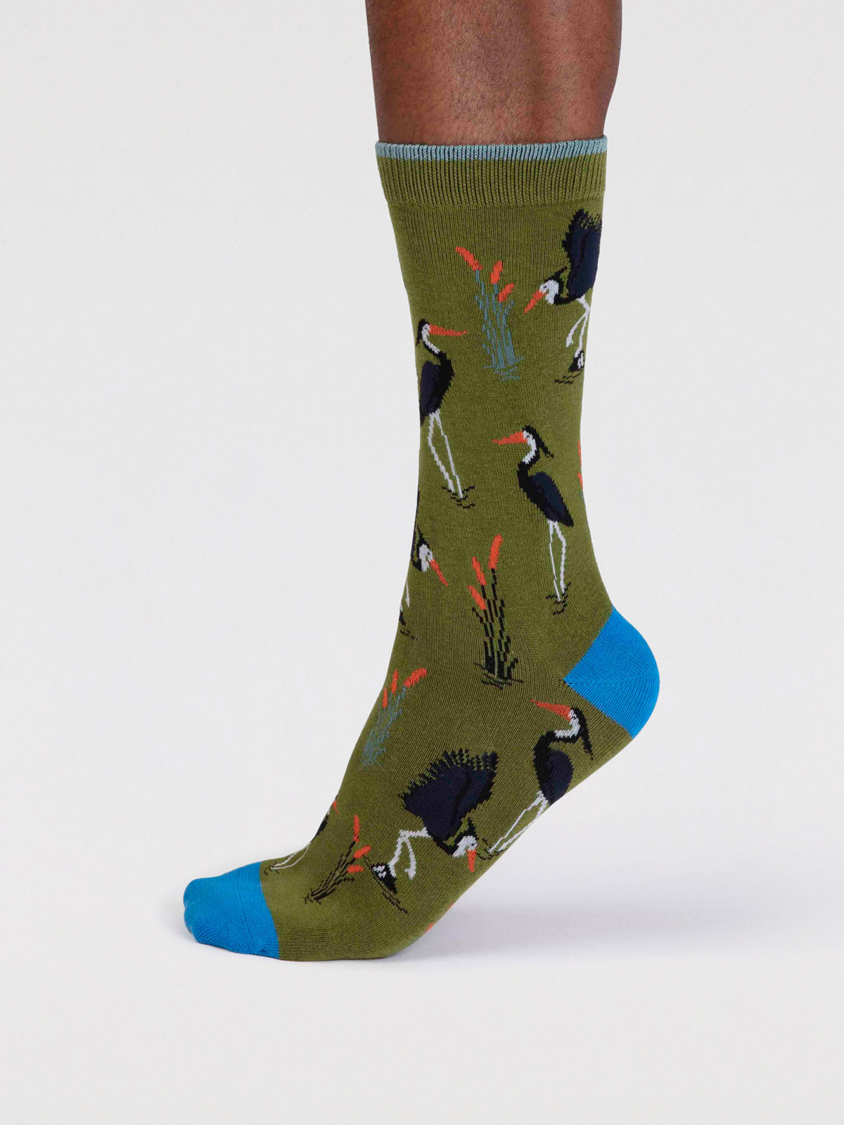 Gino Bamboo Heron Bird Socks - Moss Green