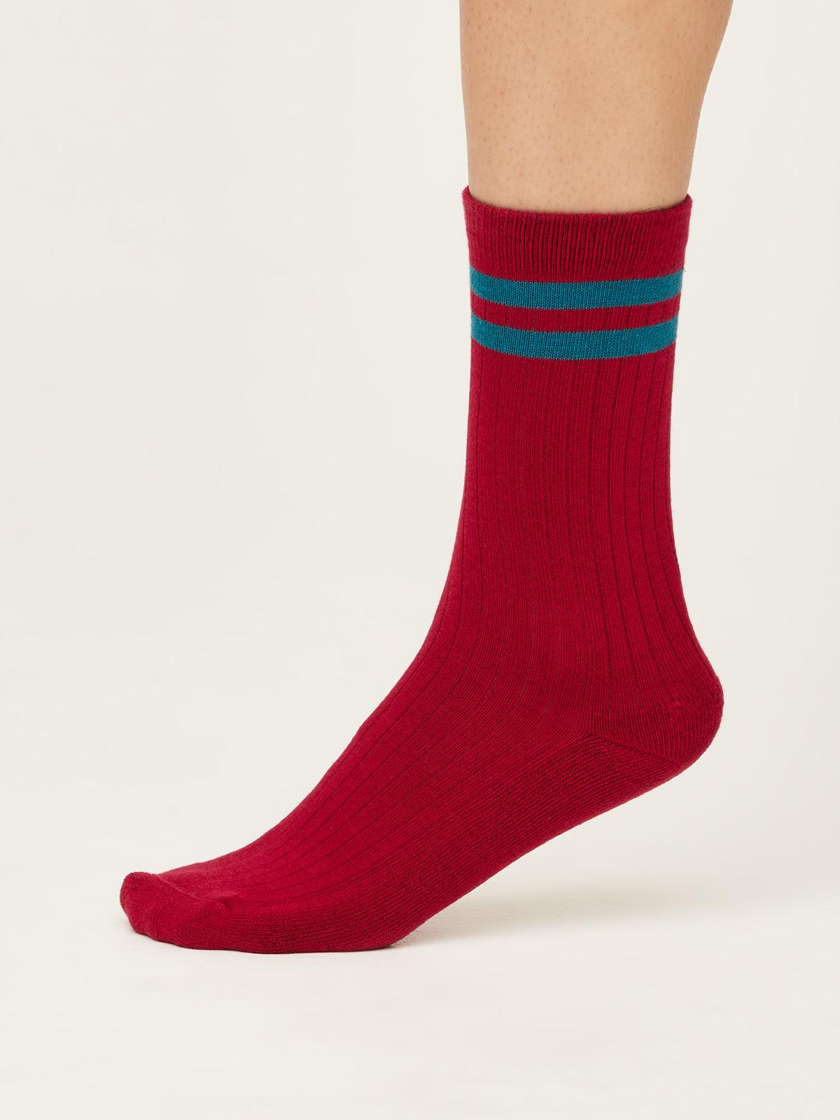 GOTS Rugby Stripe  Sport Socks  - Magenta Pink - Thought Clothing UK