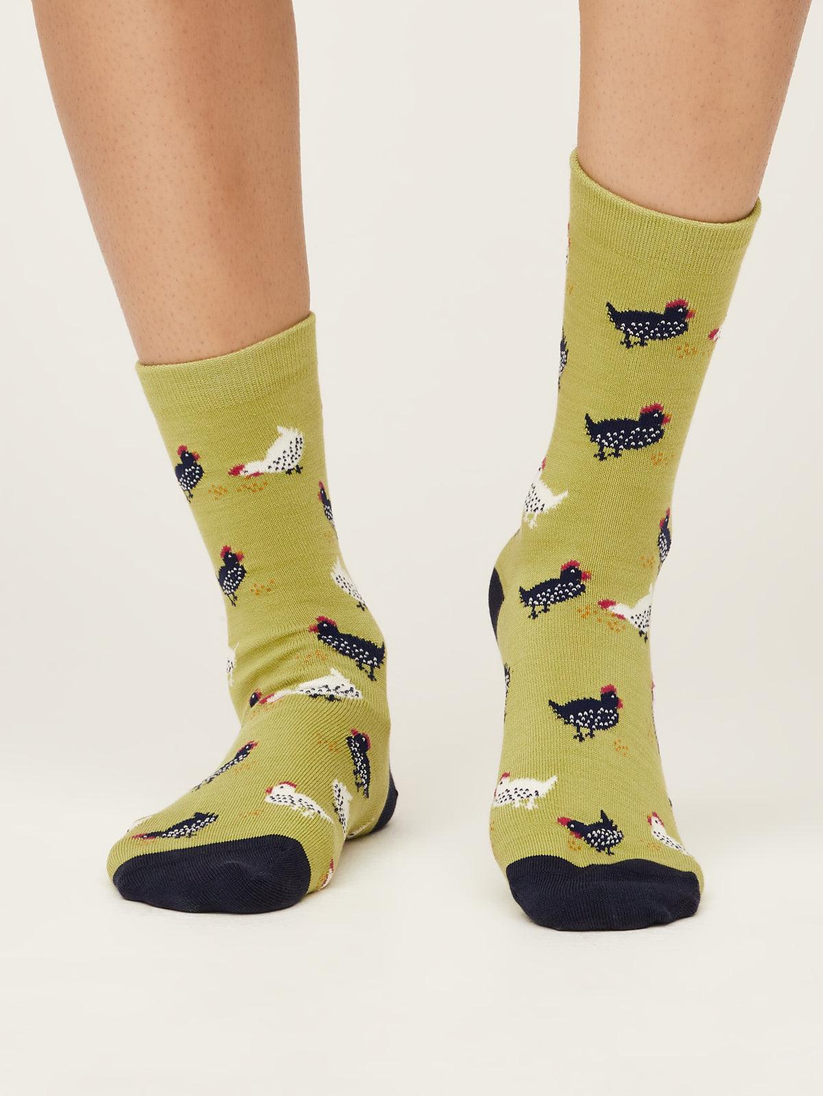 Cute Chicken Socks - Pea Green - Thought Clothing UK