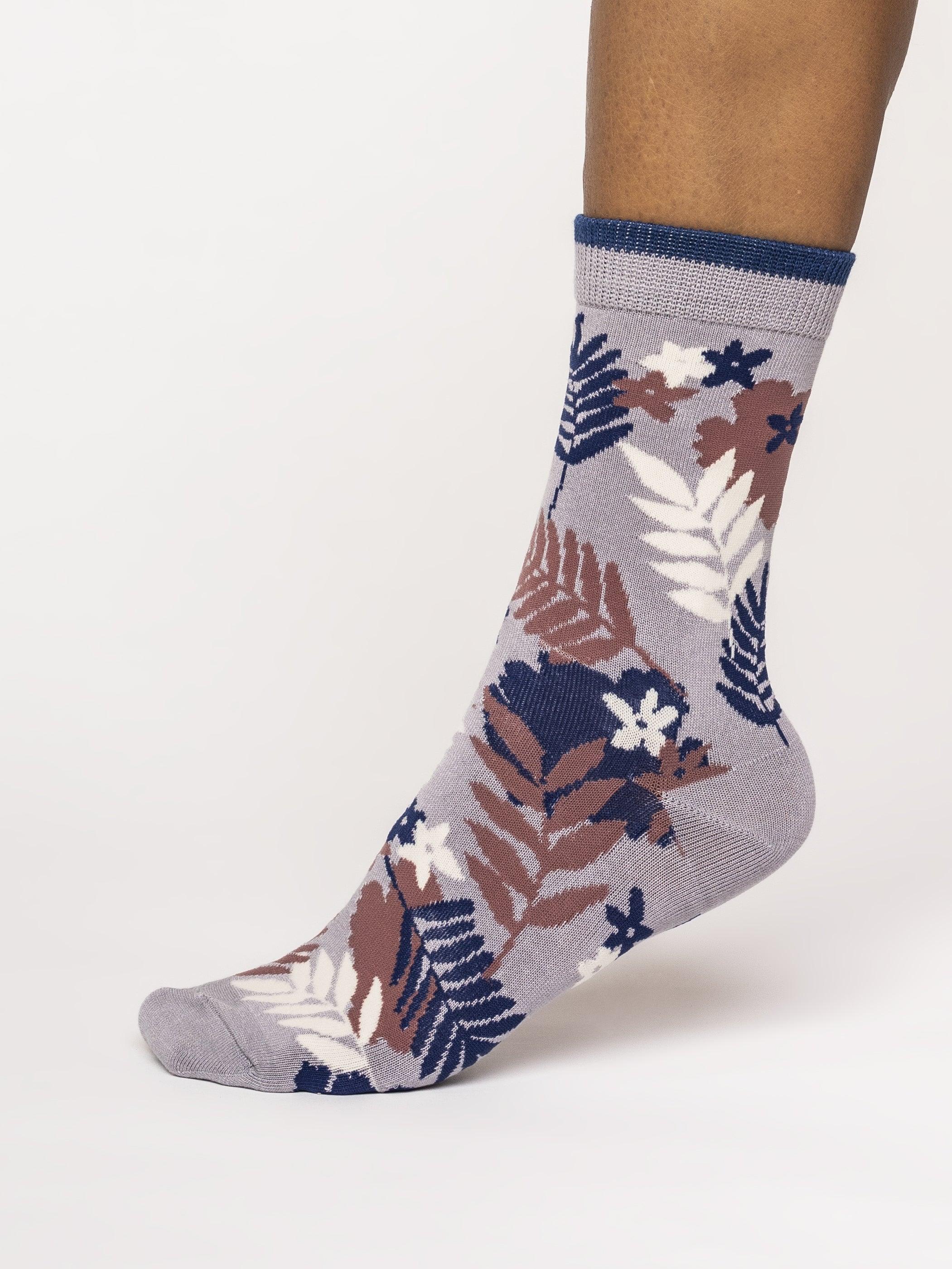 Palm Leaf Socks - Pebble Grey - Thought Clothing UK