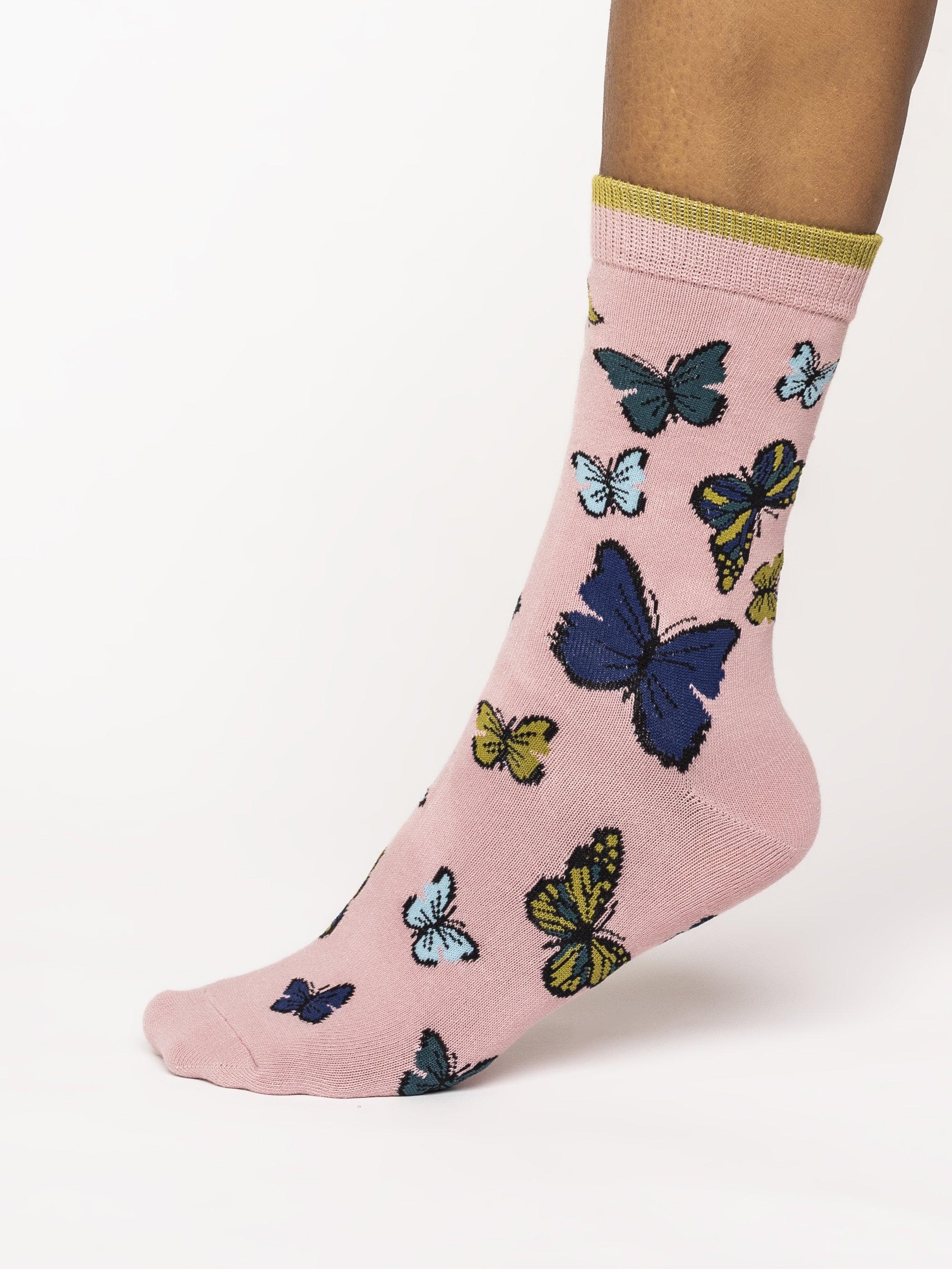 GOTS Butterfly Socks - Blush Pink - Thought Clothing UK