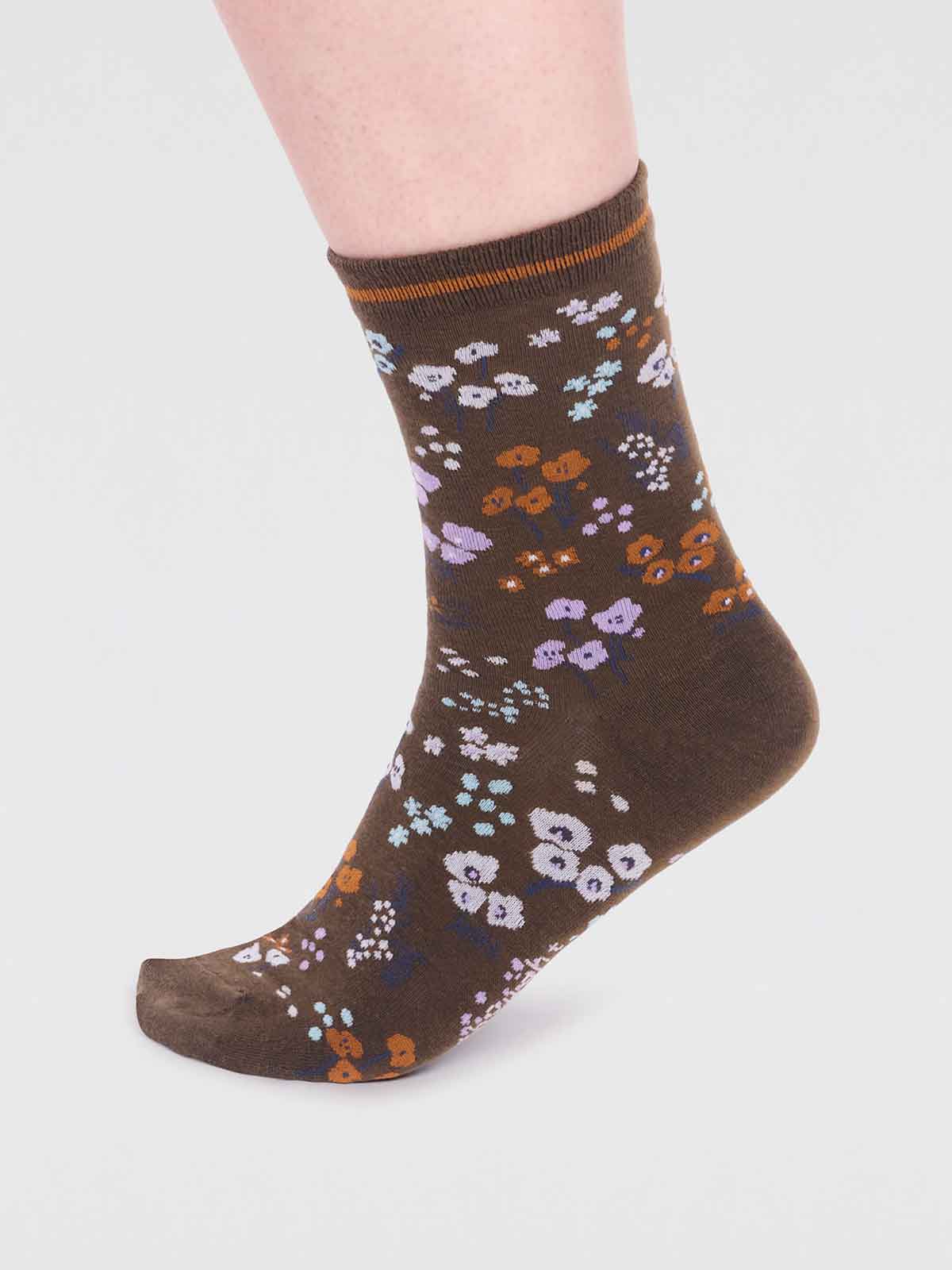 Laney Organic Cotton Floral Socks - Moss Green