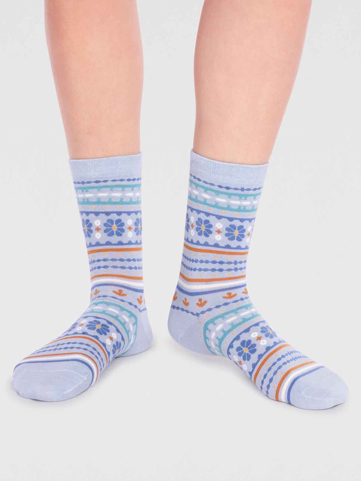 Waverly Organic Cotton Pattern Socks - Foam Blue