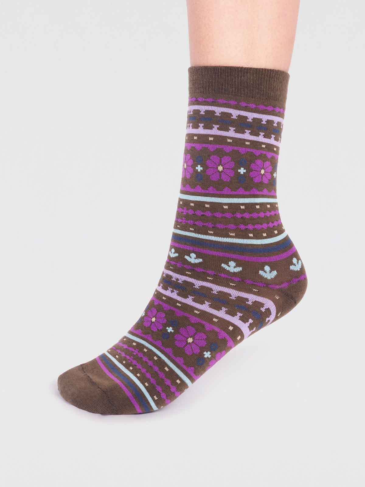 Waverly Organic Cotton Pattern Socks - Moss Green