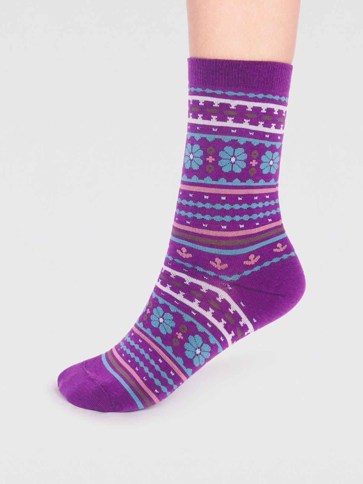 Waverly Organic Cotton Pattern Socks - Deep Purple