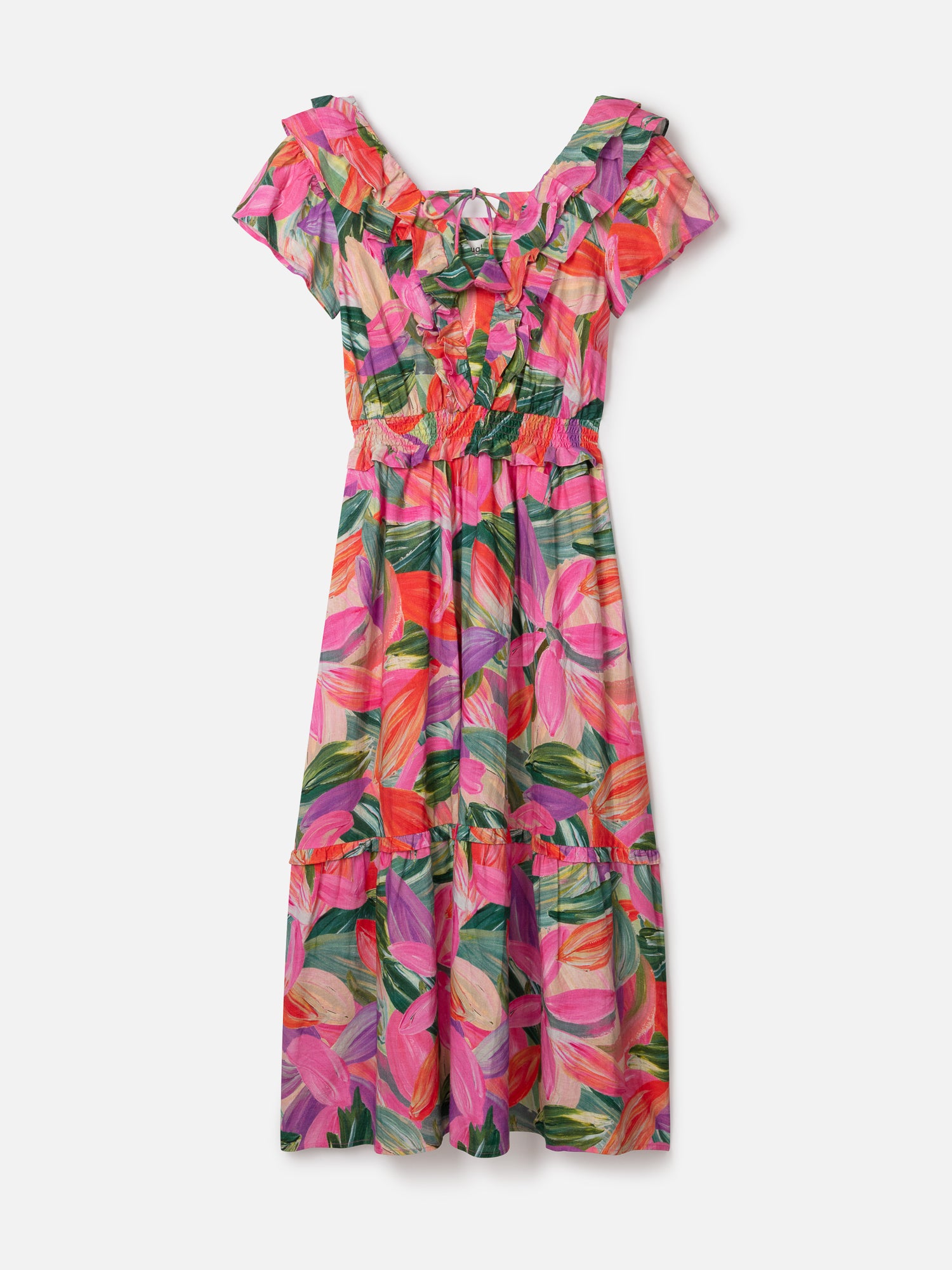 Adella Hemp Tropical Frill Dress - Multi