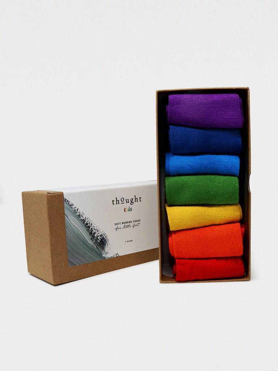 Kid's Rainbow Bamboo 7 Pack Sock Box - Thought Clothing UK