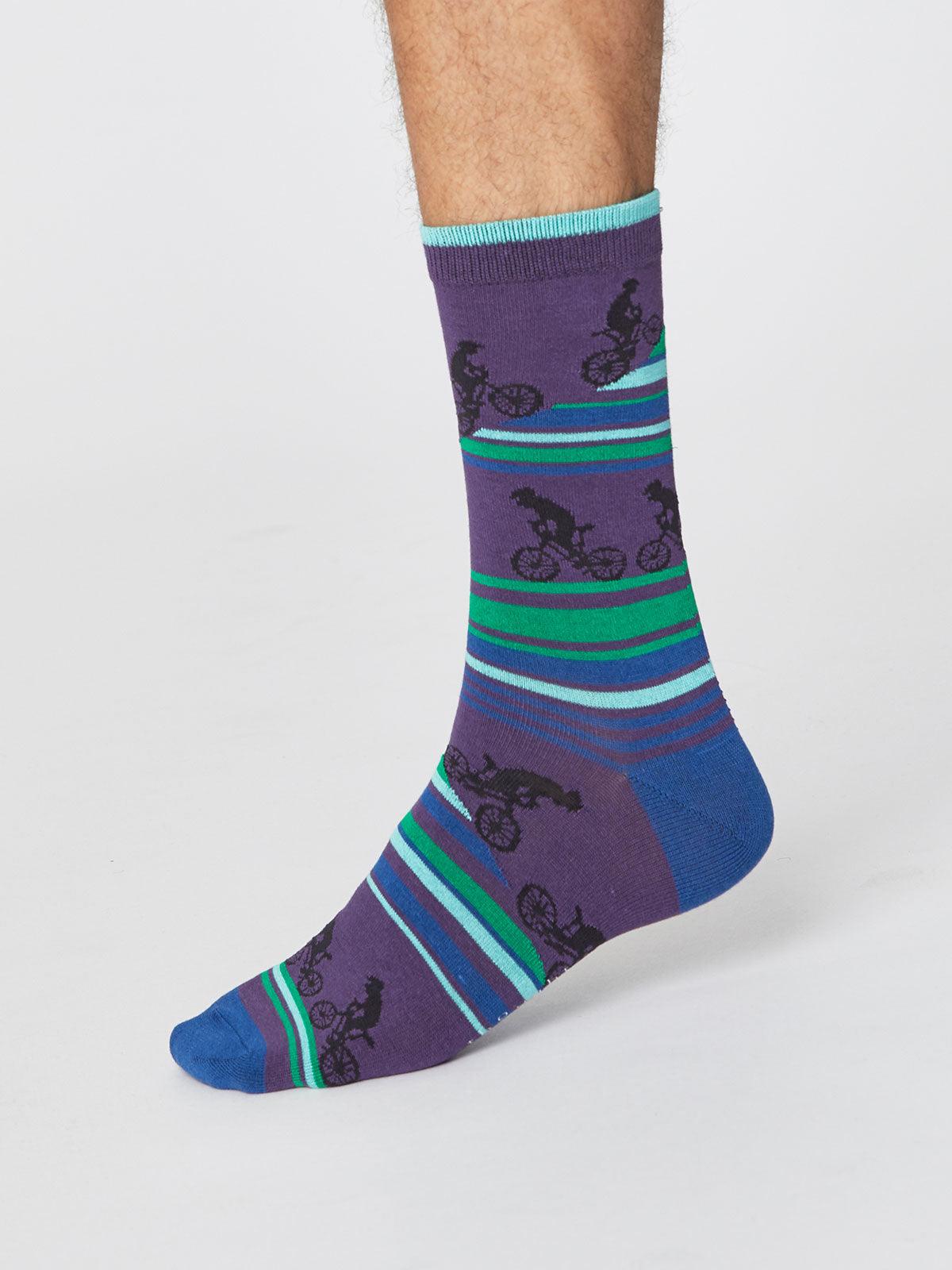 Uphill Bicycle Bamboo Socks - Plum - Thought Clothing UK