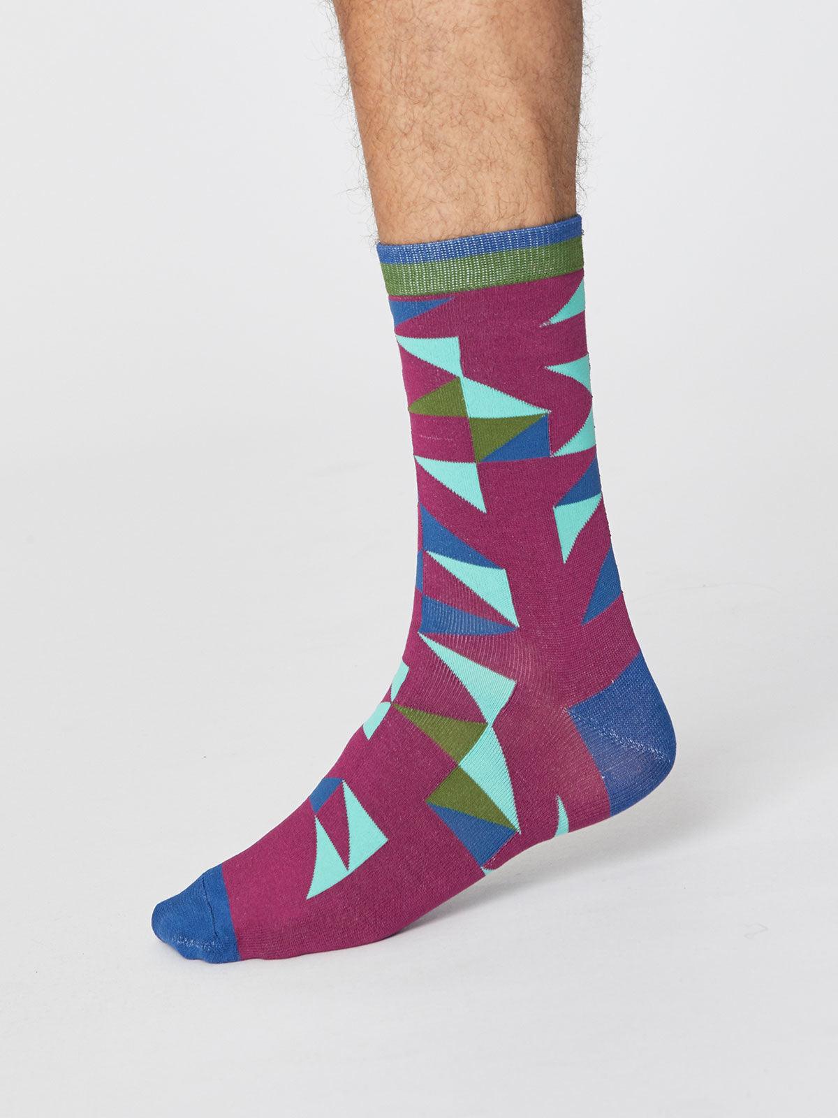 Triangle Patterned Bamboo Socks - Beetroot - Thought Clothing UK