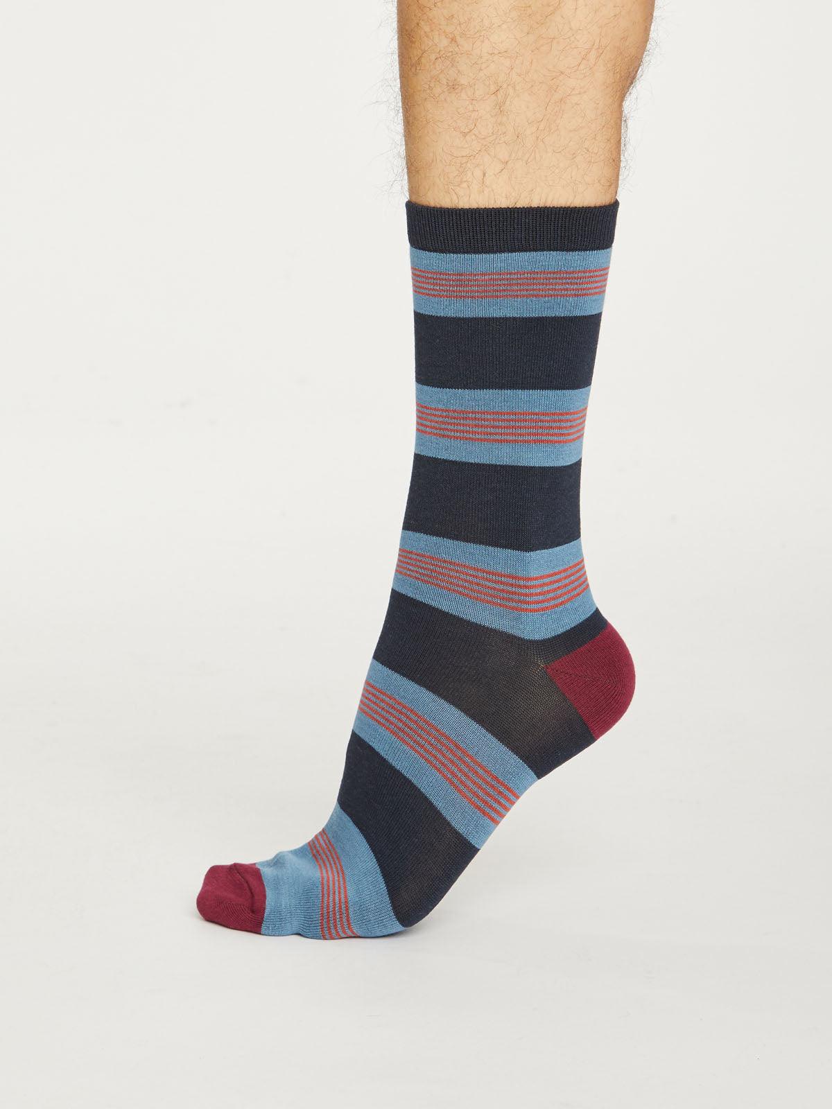 Jesper Stripe Socks - Ash Blue - Thought Clothing UK