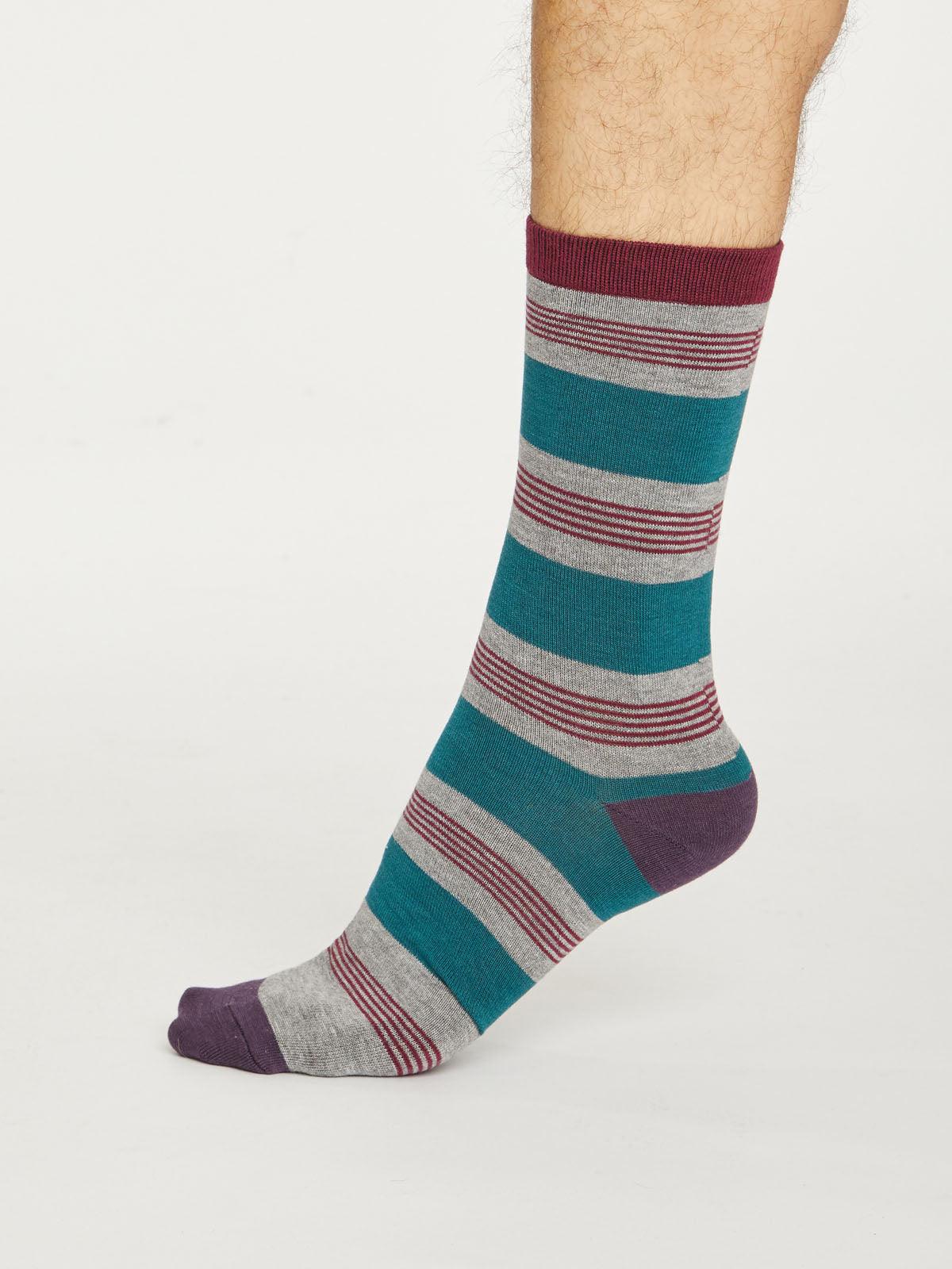 Jesper Stripe Socks - Mid Grey Marle - Thought Clothing UK