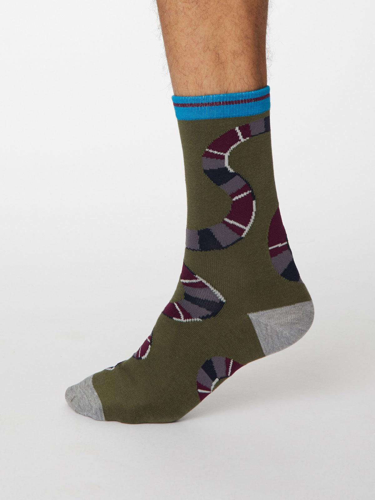 Serpent Bamboo Snake Socks - Khaki Green - Thought Clothing UK