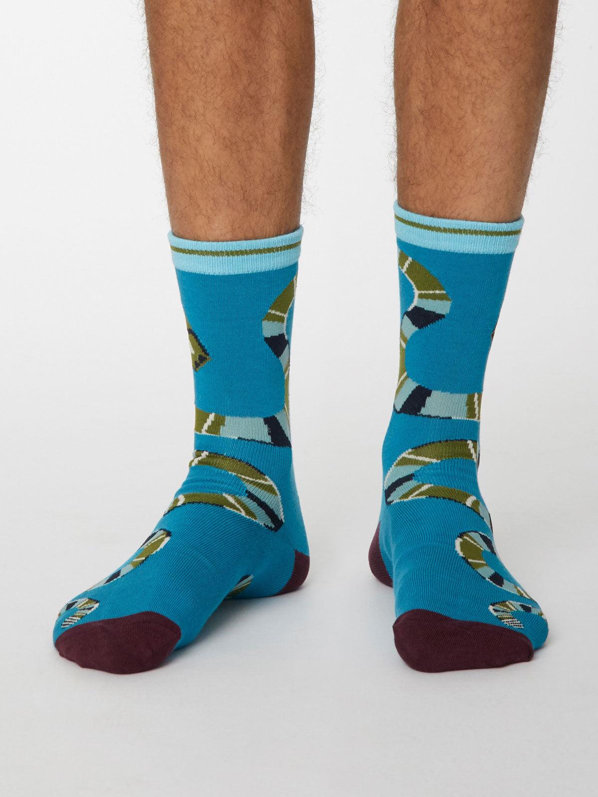 Serpent Bamboo Snake Socks - Mosaic Blue - Thought Clothing UK