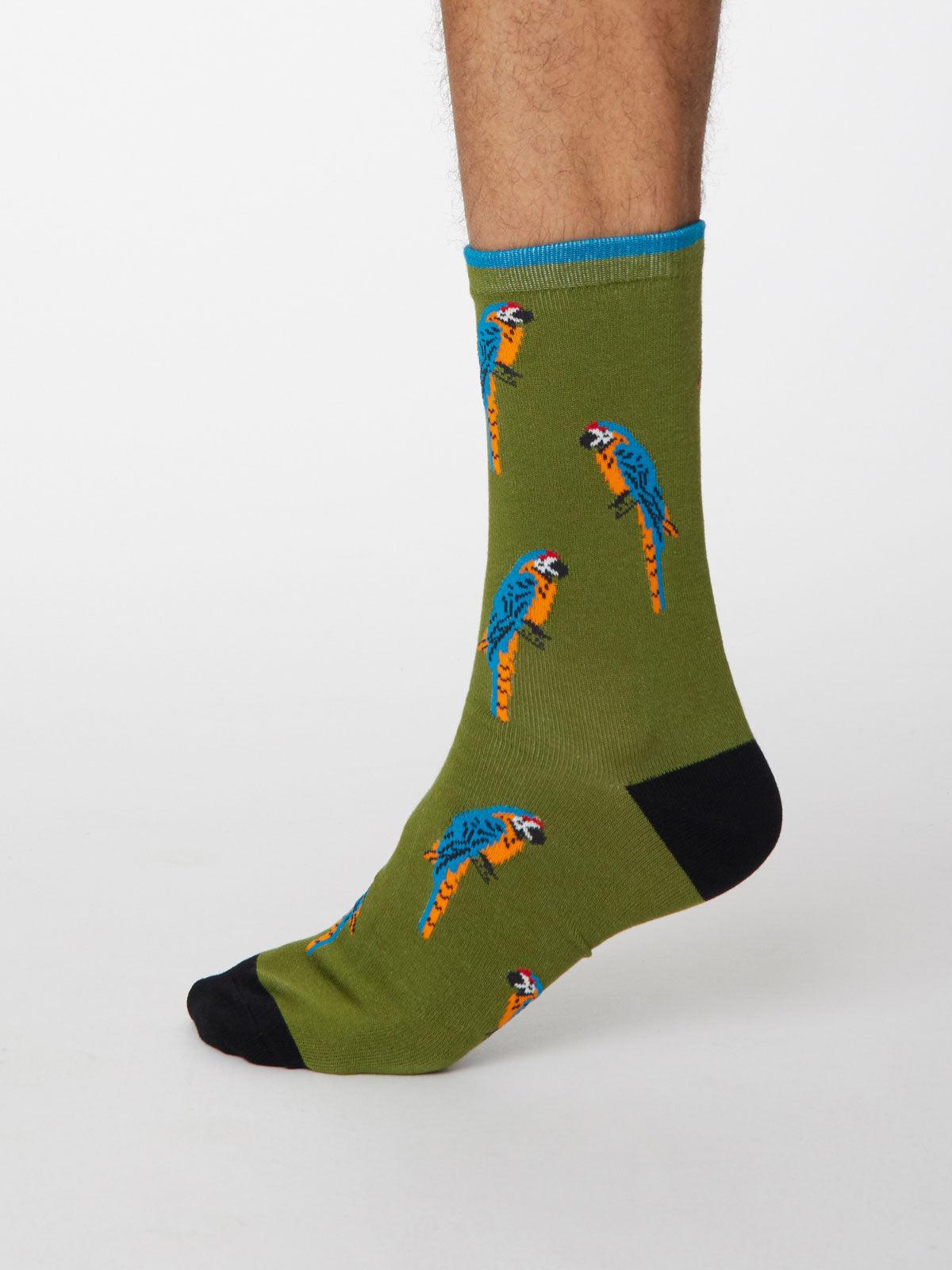 Pappagallo Bamboo Parrot Socks - Olive Green - Thought Clothing UK