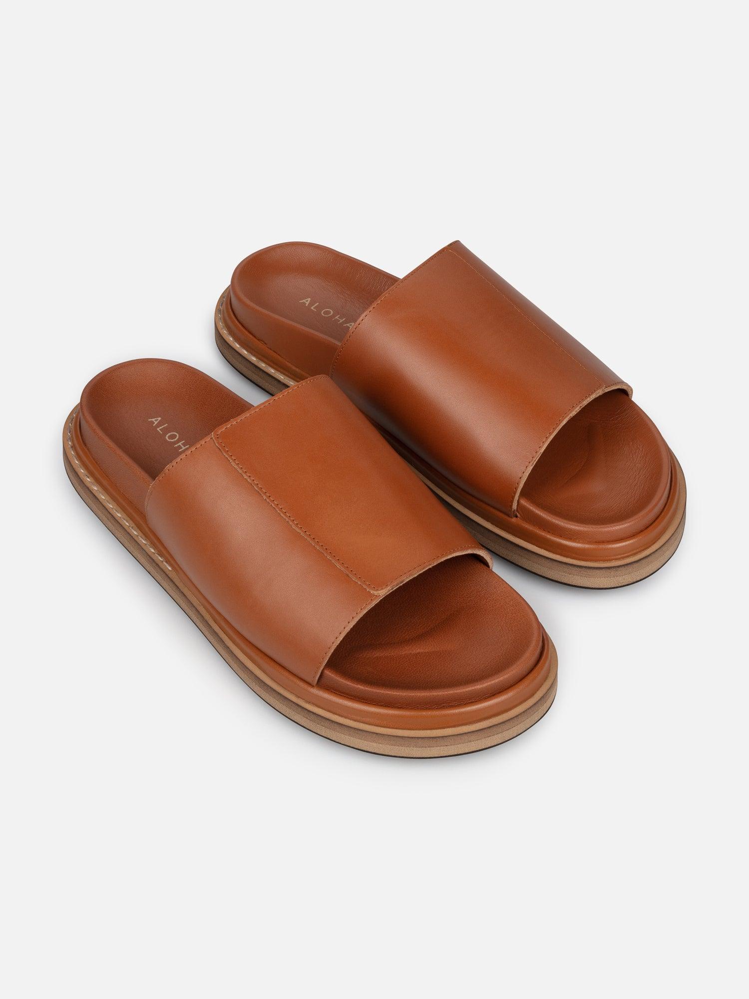 Alohas Sealed Loop Tan Leather Sandal - Tan - Thought Clothing UK